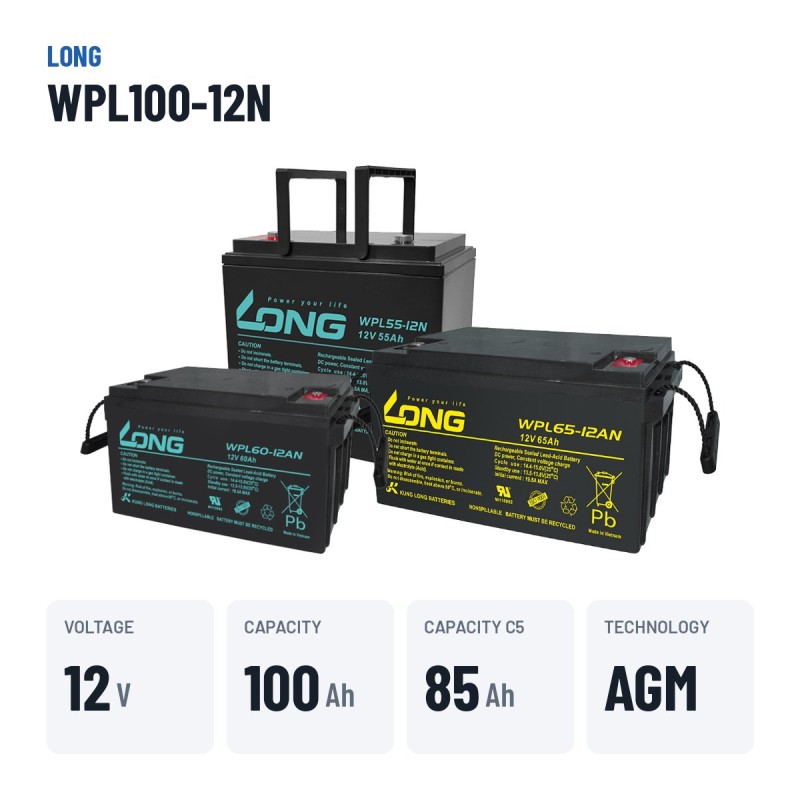 Batteria stazionaria UPS Long WPL100-12N 12V 100Ah AGM – dati principali