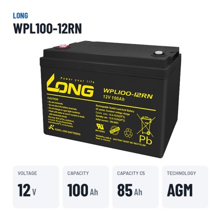 Stationärbatterie USV Long WPL100-12RN 12V 100Ah AGM – wichtigste Daten