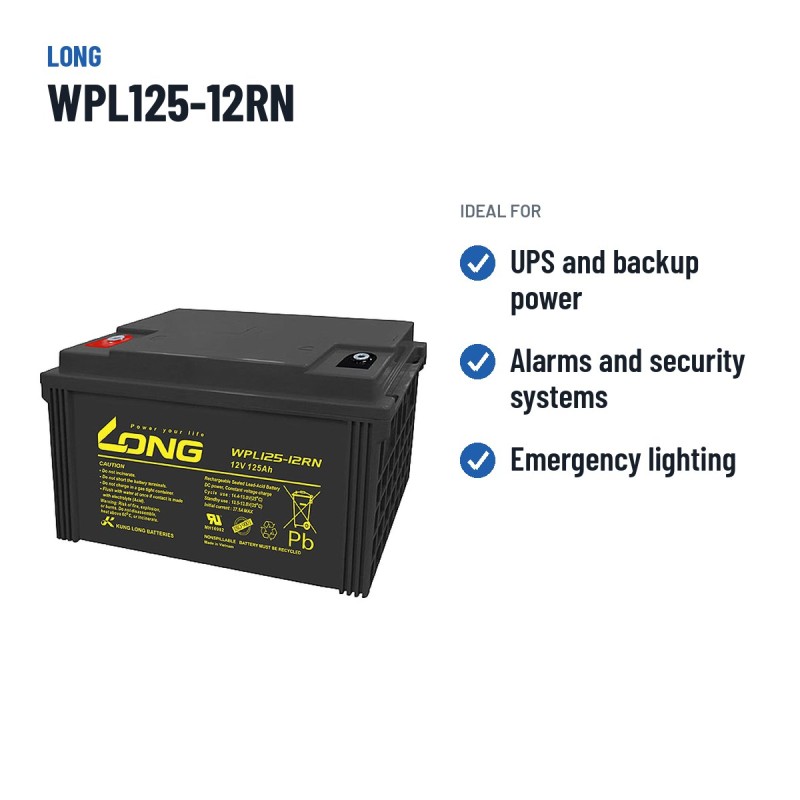 Stationary UPS battery Long WPL125-12RN 12V 125Ah AGM – recommended uses