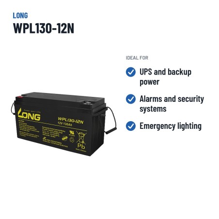 Batteria stazionaria UPS Long WPL130-12N 12V 130Ah AGM – usi consigliati