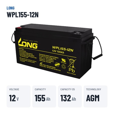 Batteria stazionaria UPS Long WPL155-12N 12V 155Ah AGM – dati principali