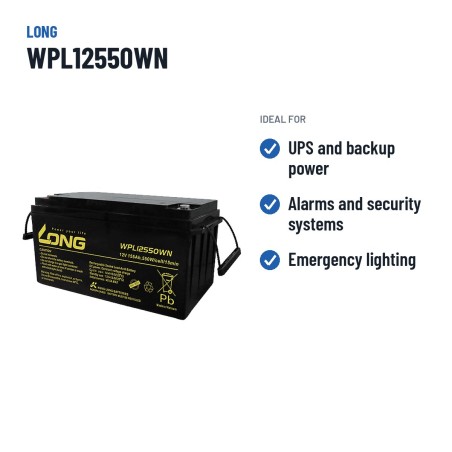 Batteria stazionaria UPS Long WPL12550WN 12V 155Ah AGM – usi consigliati