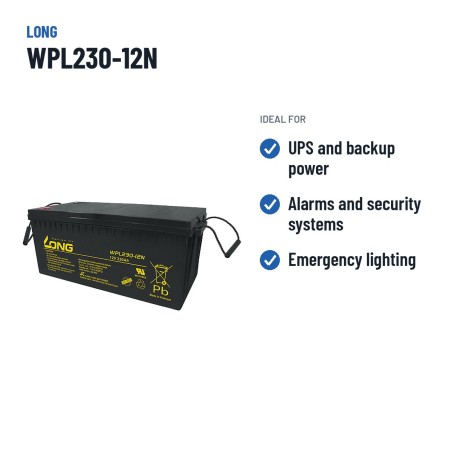 Batteria stazionaria UPS Long WPL230-12N 12V 230Ah AGM – usi consigliati