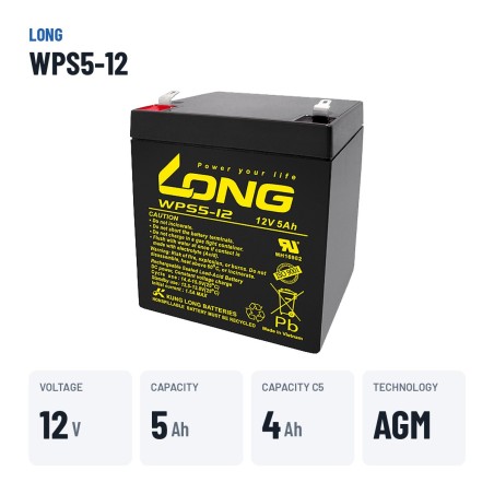Batteria stazionaria UPS Long WPS5-12 12V 5Ah AGM – dati principali