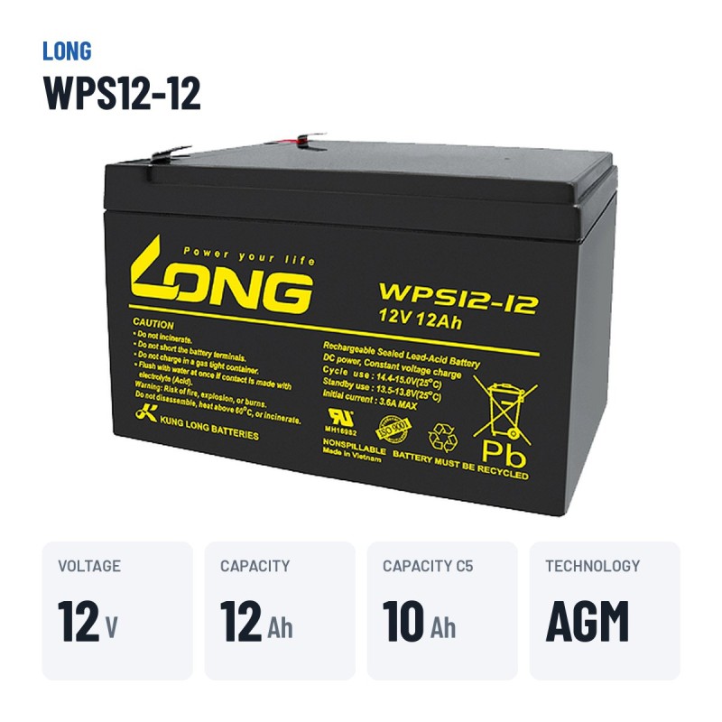 Stationärbatterie USV Long WPS12-12 12V 12Ah AGM – wichtigste Daten