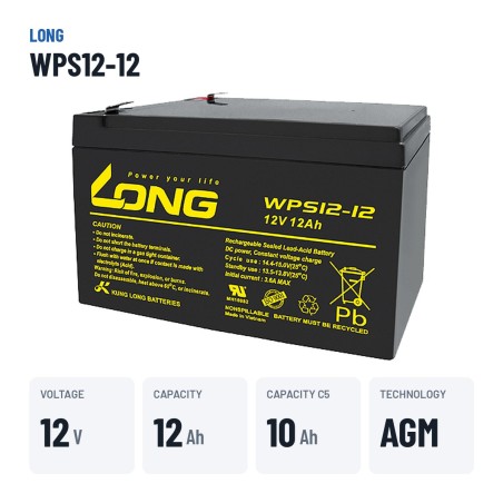 Stationary UPS battery Long WPS12-12 12V 12Ah AGM | baterias.com