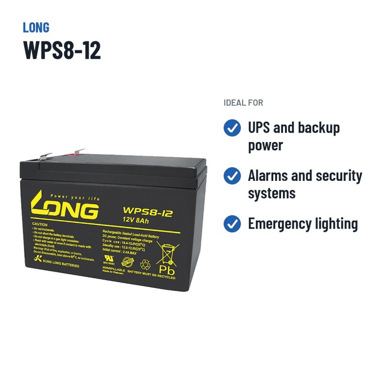 Stationary UPS battery Long WPS8-12 12V 8Ah AGM – recommended uses