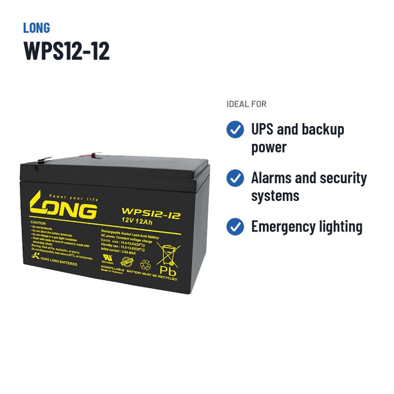 Stationary UPS battery Long WPS12-12 12V 12Ah AGM | baterias.com
