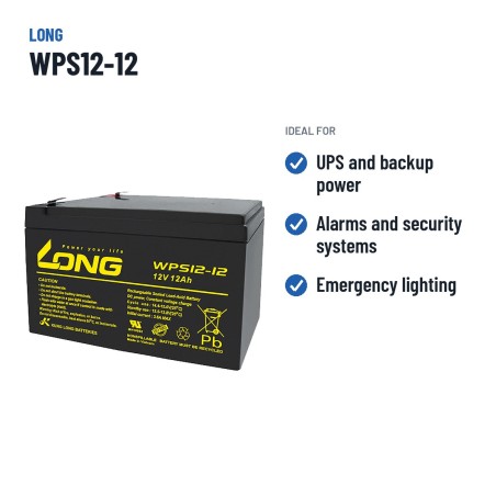 Bateria estacionária UPS Long WPS12-12 12V 12Ah AGM – utilizações recomendadas