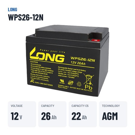Bateria estacionária UPS Long WPS26-12N 12V 26Ah AGM – dados principais