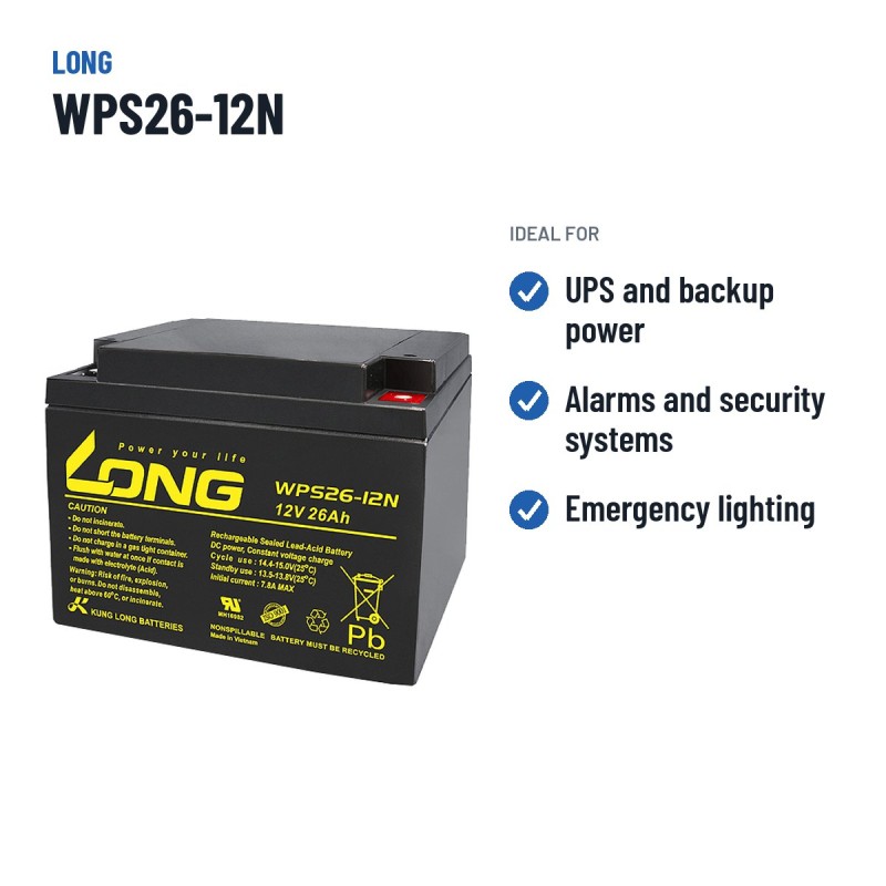 Stationary UPS battery Long WPS26-12N 12V 26Ah AGM – recommended uses