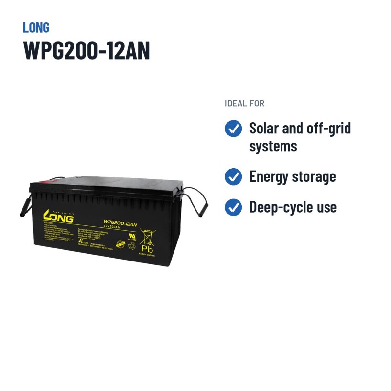 Solar battery Long WPG200-12AN 12V 200Ah AGM – recommended uses