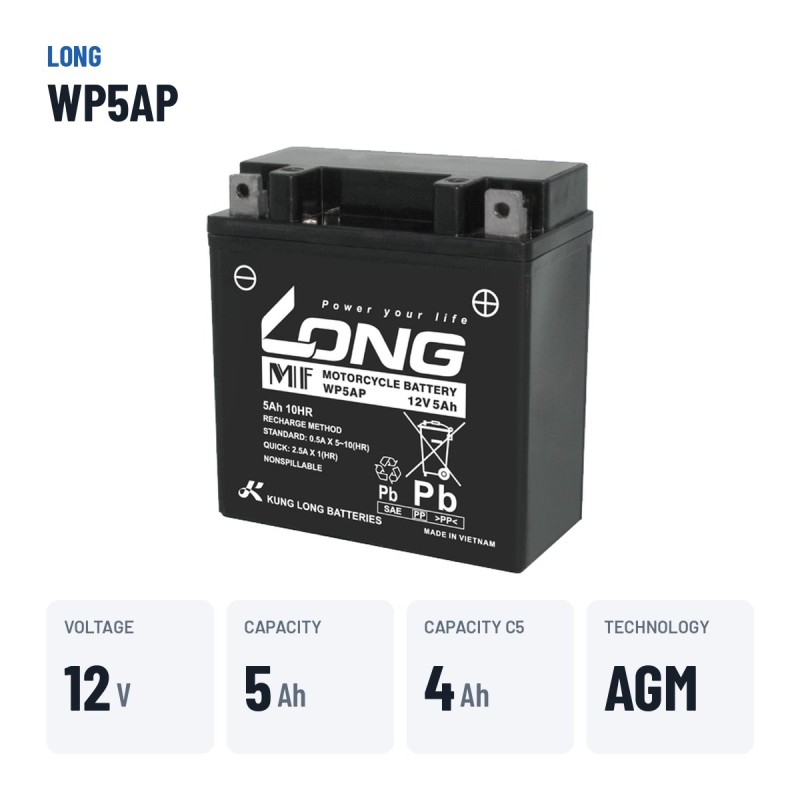 Stationärbatterie USV Long WP5AP 12V 5Ah AGM – wichtigste Daten