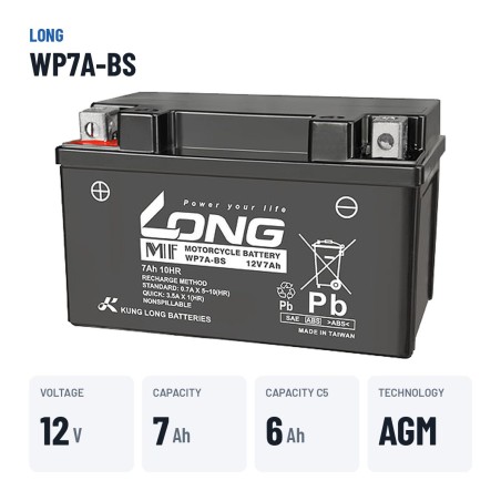 Stationärbatterie USV Long WP7A-BS 12V 7Ah AGM | baterias.com