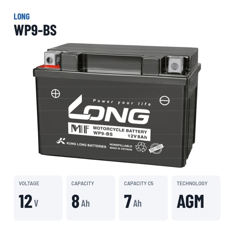 Batteria stazionaria UPS Long WP9-BS 12V 8Ah AGM – dati principali