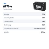 Batería estacionaria SAI/UPS Long WP7B-4 12V 6.5Ah AGM – ficha técnica