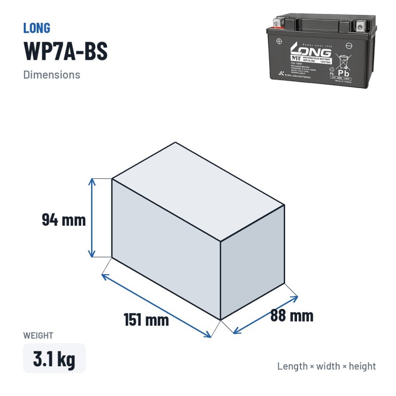 Stationärbatterie USV Long WP7A-BS 12V 7Ah AGM | baterias.com