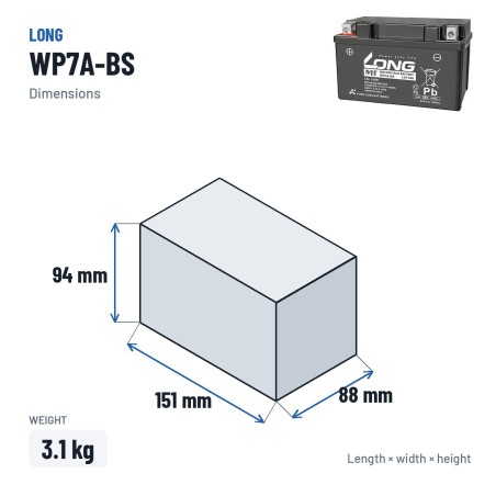 Stationärbatterie USV Long WP7A-BS 12V 7Ah AGM | baterias.com