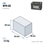 Batteria stazionaria UPS Long WP9-BS 12V 8Ah AGM – dimensioni 151 × 88 × 103 mm