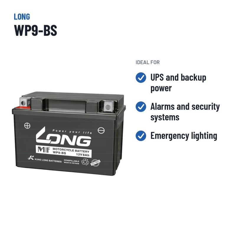 Batteria stazionaria UPS Long WP9-BS 12V 8Ah AGM – usi consigliati