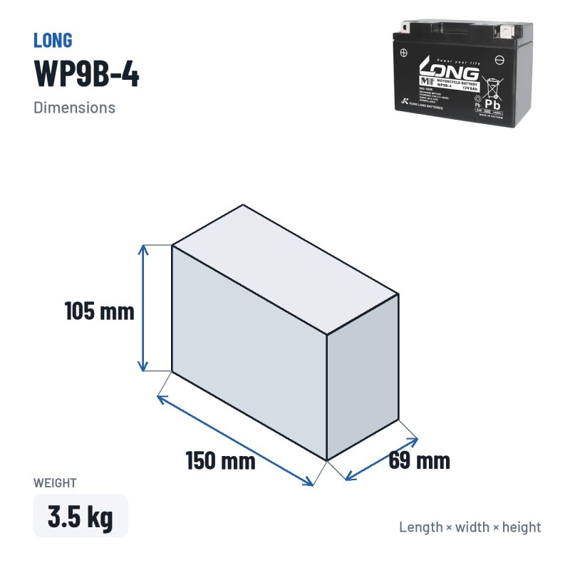 Bateria estacionária UPS Long WP9B-4 12V 8Ah AGM | baterias.com