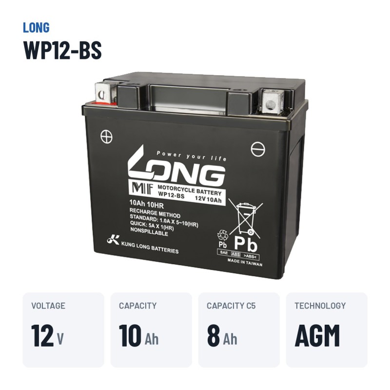 Stationärbatterie USV Long WP12-BS 12V 10Ah AGM – wichtigste Daten