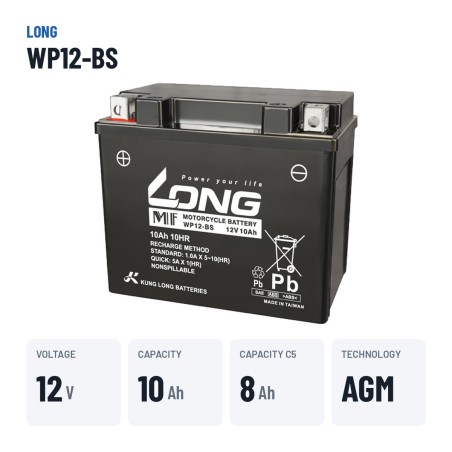 Bateria estacionária UPS Long WP12-BS 12V 10Ah AGM – dados principais