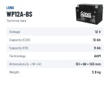 Bateria estacionária UPS Long WP12A-BS 12V 9.5Ah AGM – ficha técnica