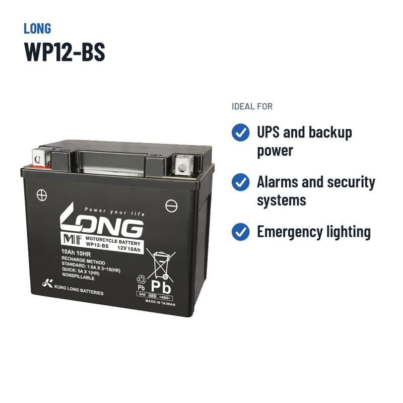 Stationärbatterie USV Long WP12-BS 12V 10Ah AGM – empfohlene Einsatzbereiche