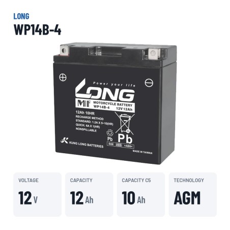 Batería estacionaria SAI/UPS Long WP14B-4 12V 12Ah AGM – datos clave