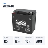 Car battery Long WPX14-BS 12V 12Ah AGM – key specs