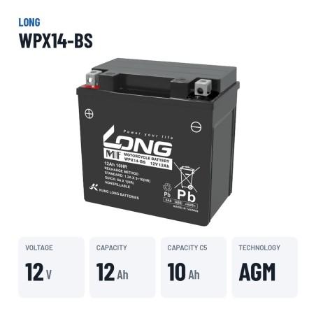 Autobatterie Long WPX14-BS 12V 12Ah AGM | baterias.com
