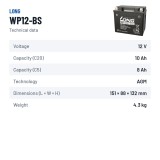 Stationärbatterie USV Long WP12-BS 12V 10Ah AGM – technische Daten