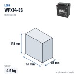 Car battery Long WPX14-BS 12V 12Ah AGM – dimensions 151 × 88 × 148 mm