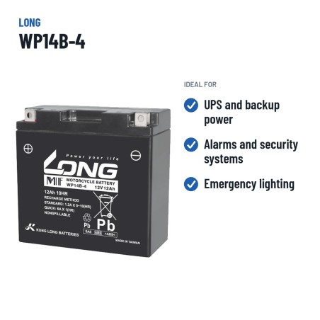 Batería estacionaria SAI/UPS Long WP14B-4 12V 12Ah AGM – usos recomendados