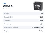 Batería estacionaria SAI/UPS Long WP14B-4 12V 12Ah AGM – ficha técnica