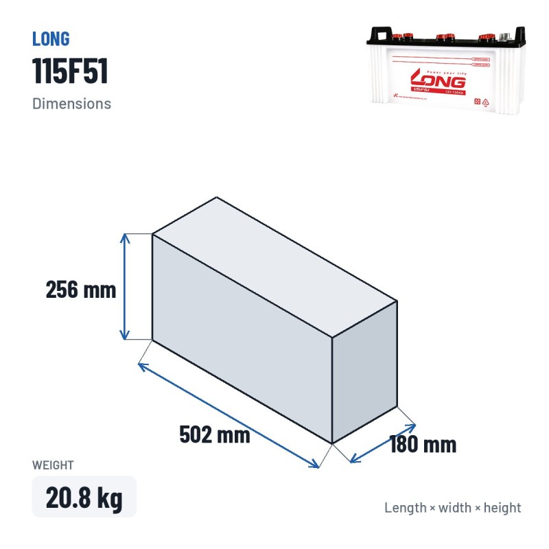 Batteria auto Long 115F51 12V 120Ah | baterias.com