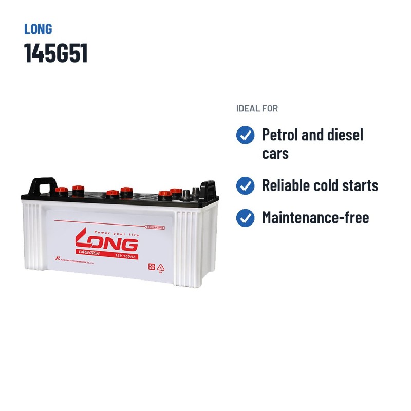Batterie voiture Long 145G51 12V 150Ah – utilisations recommandées