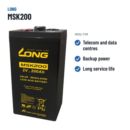 Telekom-Batterie Long MSK200 2V 200Ah AGM | baterias.com