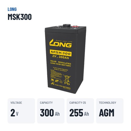 Telekom-Batterie Long MSK300 2V 300Ah AGM – wichtigste Daten