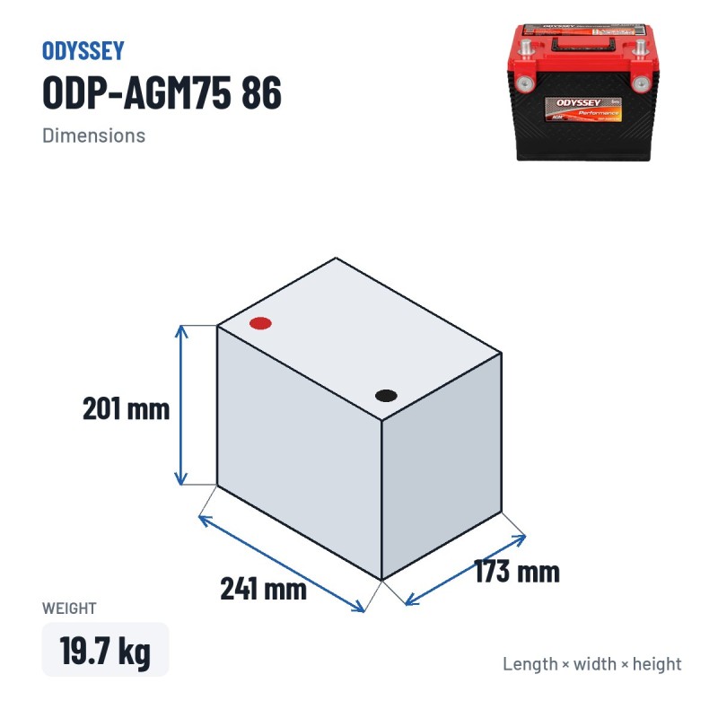 Car battery Odyssey ODP-AGM75 86 49Ah 708A AGM | baterias.com