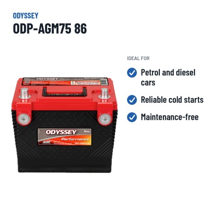 Batería de coche Odyssey ODP-AGM75 86 49Ah 708A AGM – usos recomendados