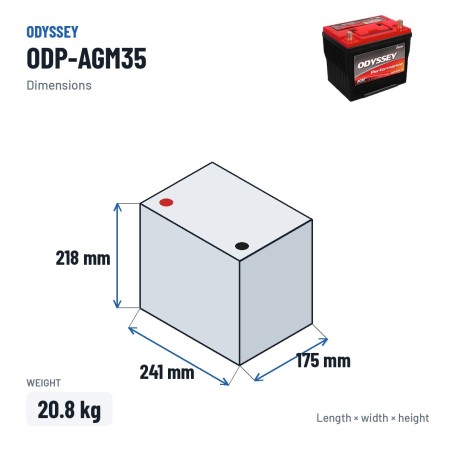 Car battery Odyssey ODP-AGM35 59Ah 675A AGM – dimensions 241 × 175 × 218 mm
