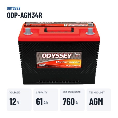 Batería de coche Odyssey ODP-AGM34R 61Ah 792A AGM – datos clave