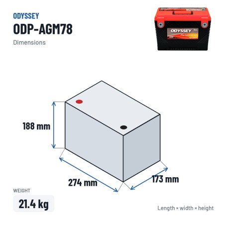 Batteria auto Odyssey ODP-AGM78 61Ah 792A AGM – dimensioni 274 × 173 × 188 mm