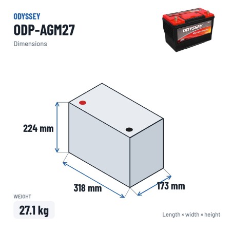 Autobatterie Odyssey ODP-AGM27 85Ah 850A AGM – Abmessungen 318 × 173 × 224 mm