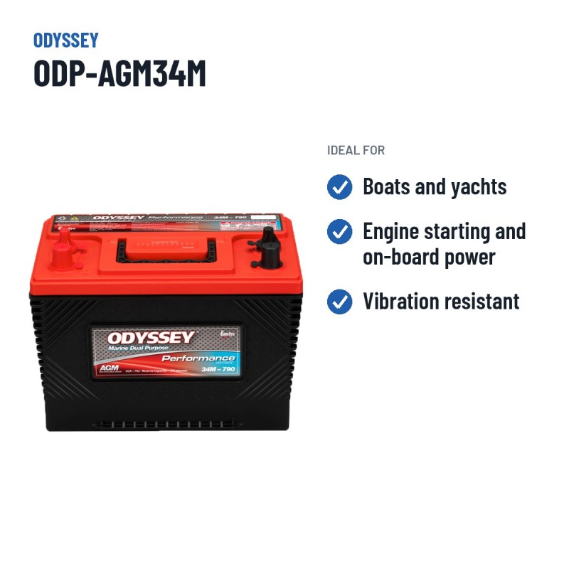 Batterie marine Odyssey ODP-AGM34M 60Ah 710A AGM – utilisations recommandées