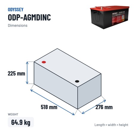 Batteria auto Odyssey ODP-AGMDINC 220Ah 1500A AGM – dimensioni 518 × 276 × 225 mm