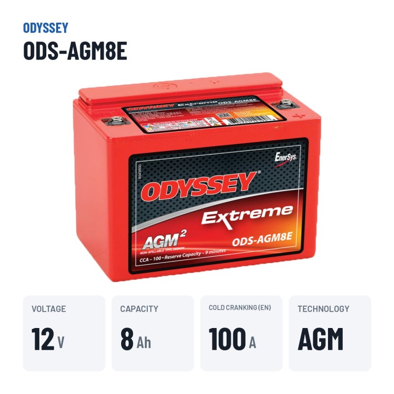 Batteria moto Odyssey ODS-AGM8E 8Ah 100A AGM – dati principali