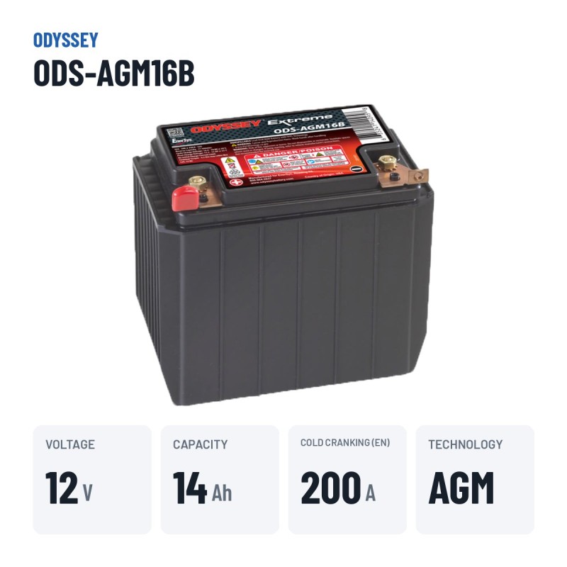 Bateria de mota Odyssey ODS-AGM16B 14Ah 200A AGM – dados principais